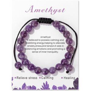 Amethyst Crystal Bracelet Healing Gemstone Beaded Adjustable Womens Jewelry Gift
